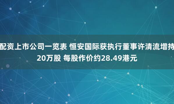 配资上市公司一览表 恒安国际获执行董事许清流增持20万股 每股作价约28.49港元