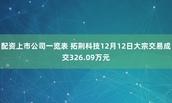 配资上市公司一览表 拓荆科技12月12日大宗交易成交326.09万元